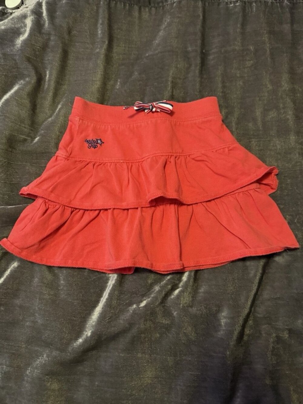 Vintage Y2K Baby Gap Red Tiered Layered Skirt Size 3T Red White Blue Ribbon